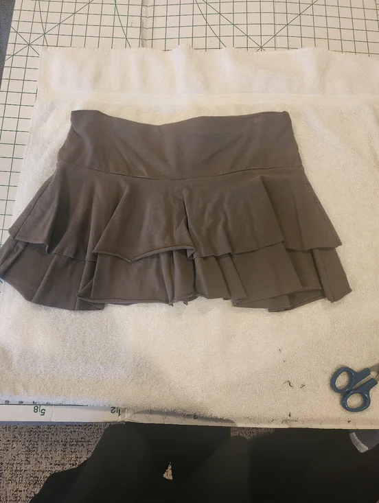 Tiered Ruffle Mini Skirt with Drawstring Waist - Brown - Picture 3 of 4